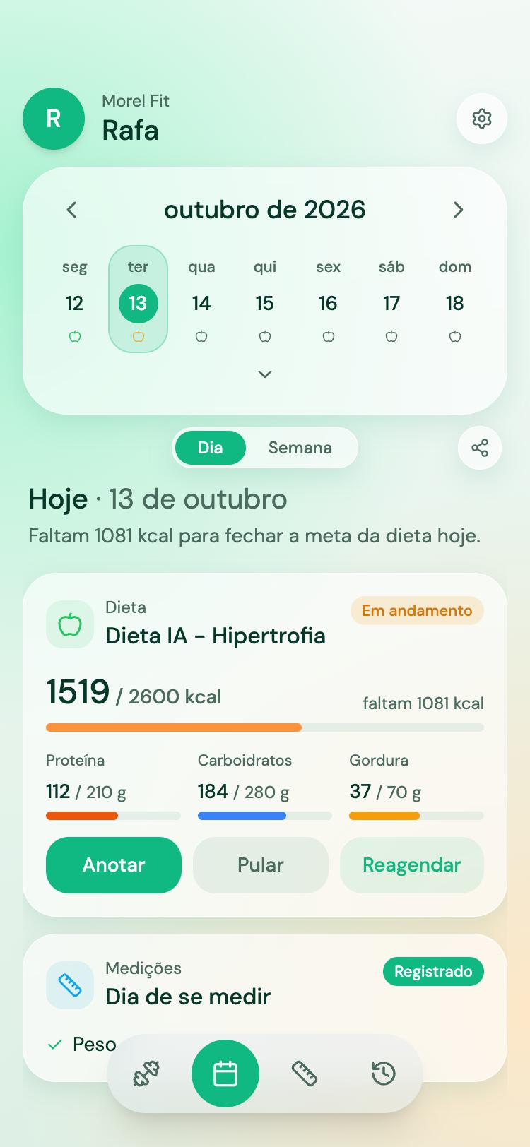 Calendário: dia em andamento